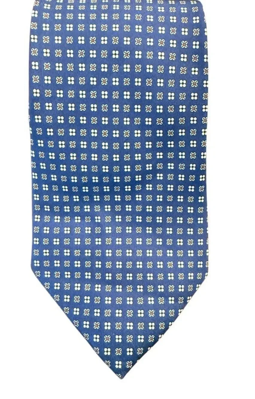 Thomas Pink 100% Silk Tie Italy Blue All Over Patterned